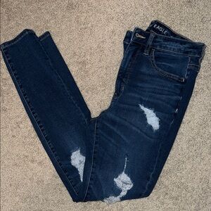 American Eagle Outfitters Dark Blue Distressed Skinny Jeggings